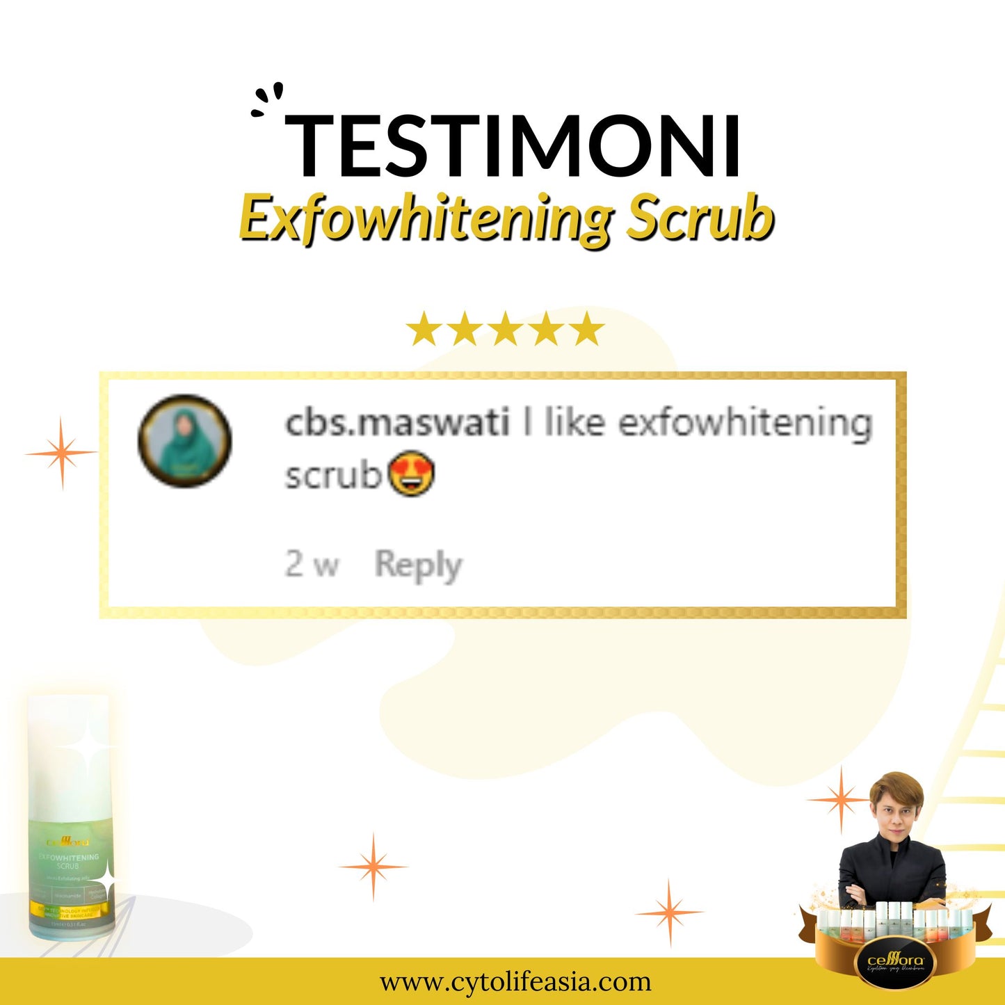Scrub Muka & Bibir: Exfowhitening Scrub Celllora | Teknologi Stem Cell CIGF