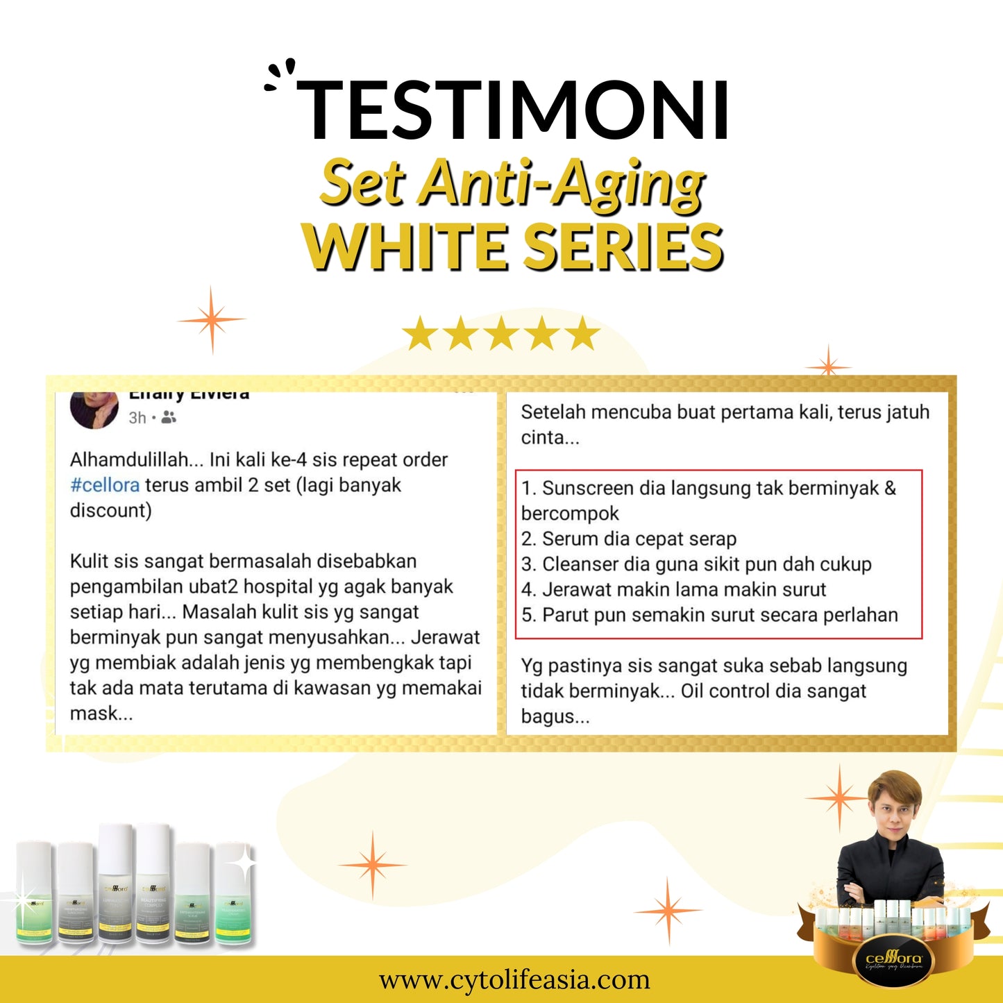 Set Kulit Kerepot & Kendur: Anti-Aging Set Celllora | Teknologi Stem Cell CIGF