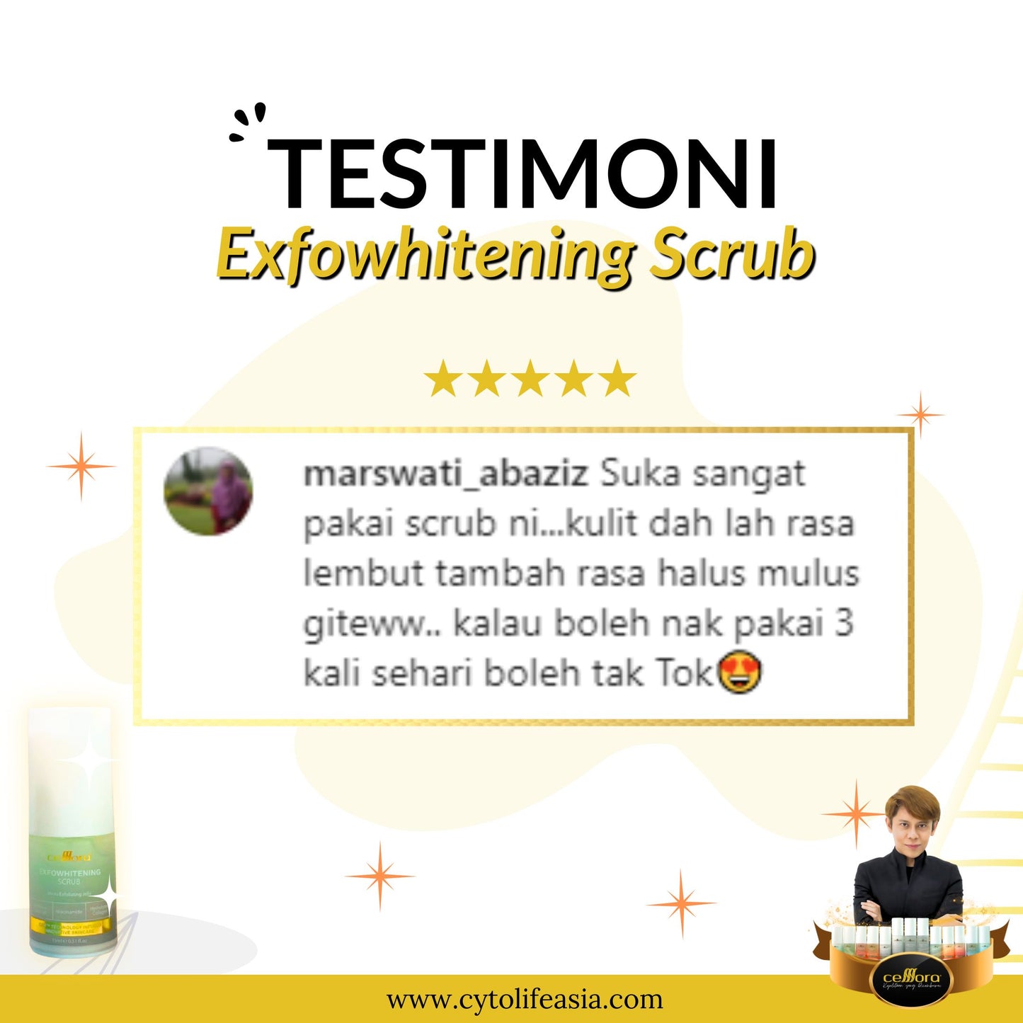 Scrub Muka & Bibir: Exfowhitening Scrub Celllora | Teknologi Stem Cell CIGF