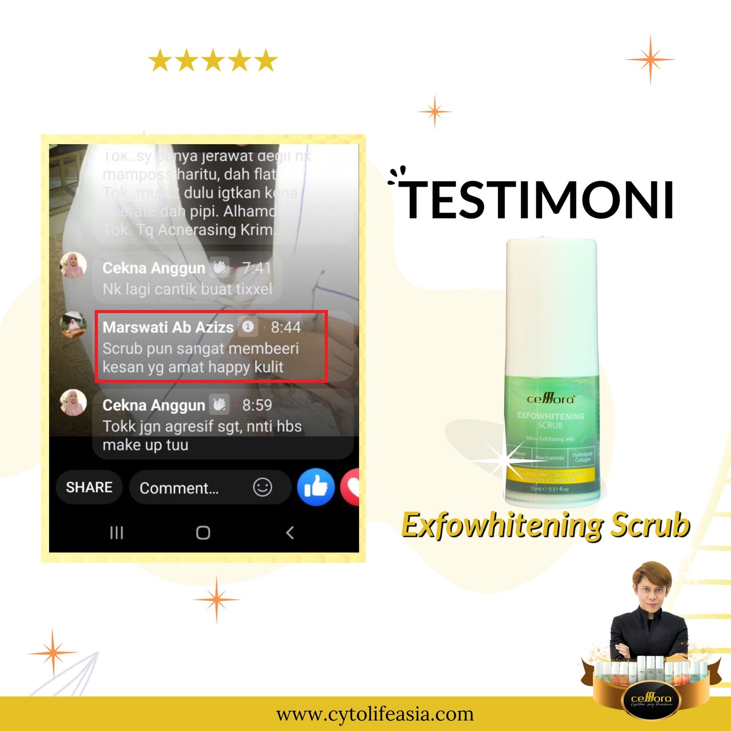 Scrub Muka & Bibir: Exfowhitening Scrub Celllora | Teknologi Stem Cell CIGF