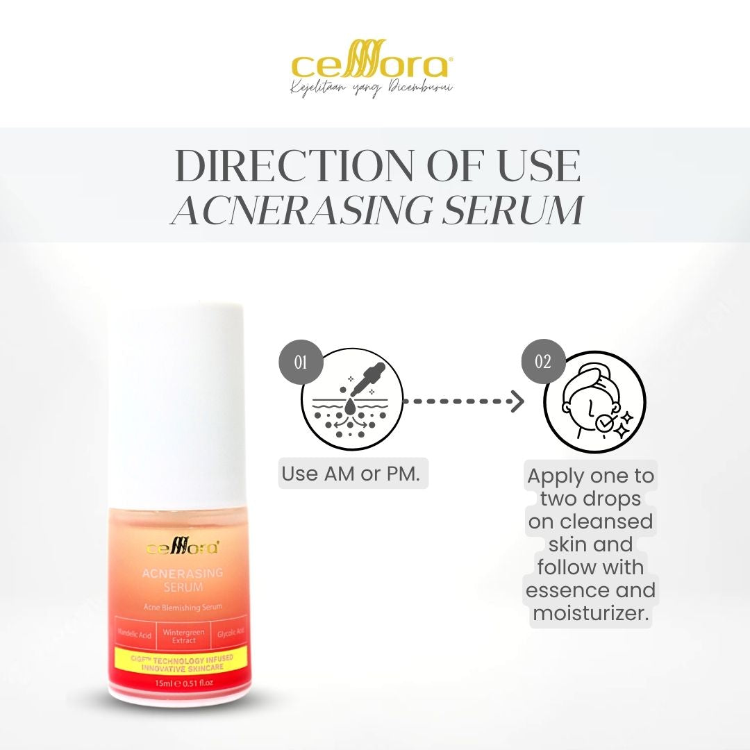 Serum Kulit Berminyak, Kombinasi, Jerawat, Blackheads & Whiteheads: Acnerasing Serum Celllora | Teknologi Stem Cell CIGF