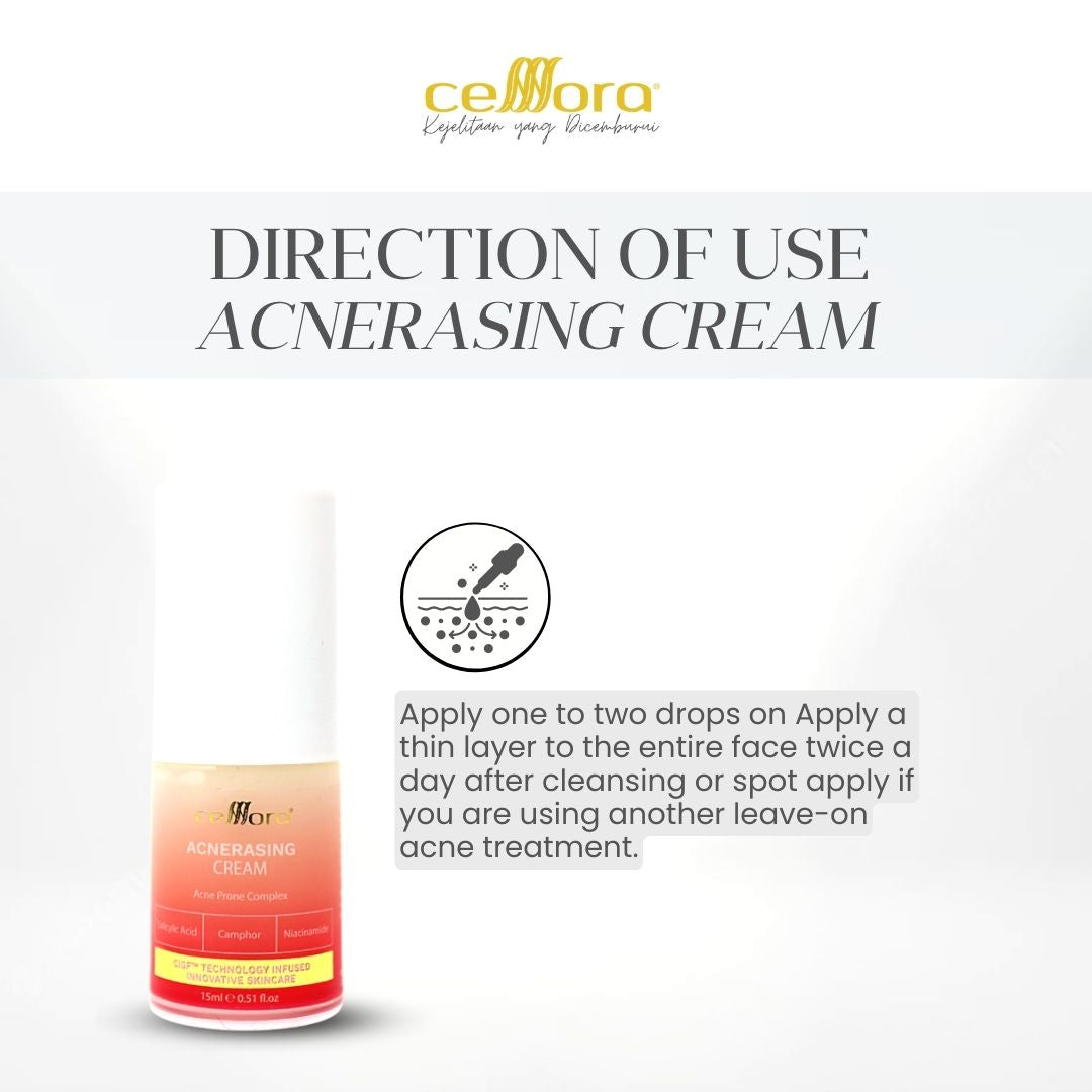 Moisturiser Kulit Berminyak, Kombinasi, Jerawat, Blackheads & Whiteheads: Acnerasing Cream Celllora | Teknologi Stem Cell CIGF