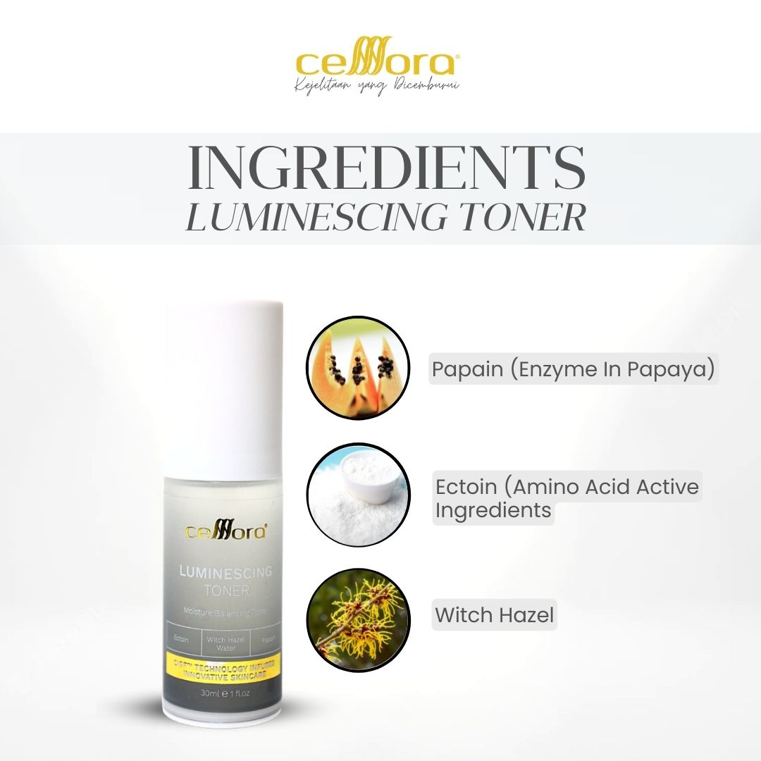 Toner Kulit Berminyak, Jerawat, Kering, Jeragat, Kendur, Skin Barrier Rosak & Sensitif | Luminescing Toner Celllora