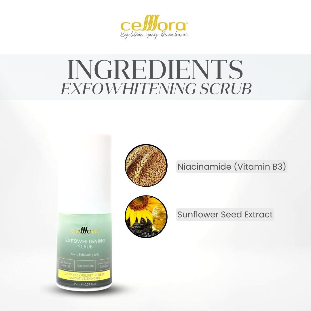 Scrub Muka & Bibir: Exfowhitening Scrub Celllora | Teknologi Stem Cell CIGF
