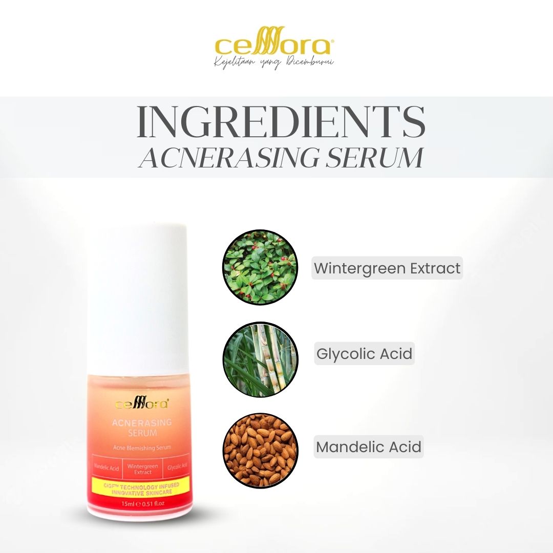 Serum Kulit Berminyak, Kombinasi, Jerawat, Blackheads & Whiteheads: Acnerasing Serum Celllora | Teknologi Stem Cell CIGF