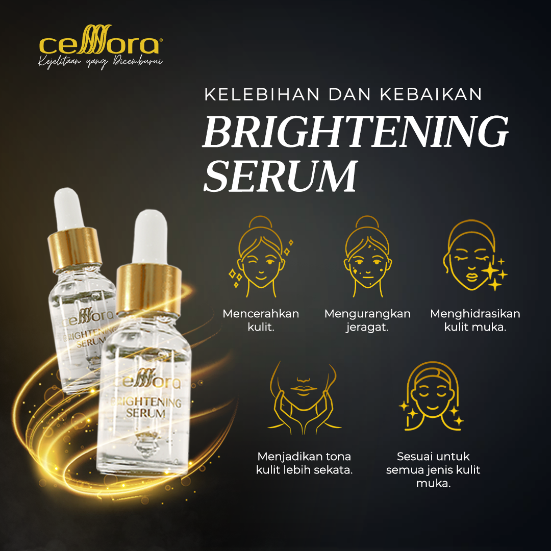 Serum Pencerah Wajah: Brightening Serum Celllora | Teknologi Stem Cell CIGF, Arbutin, Glutathione, Hyaluronic Acid