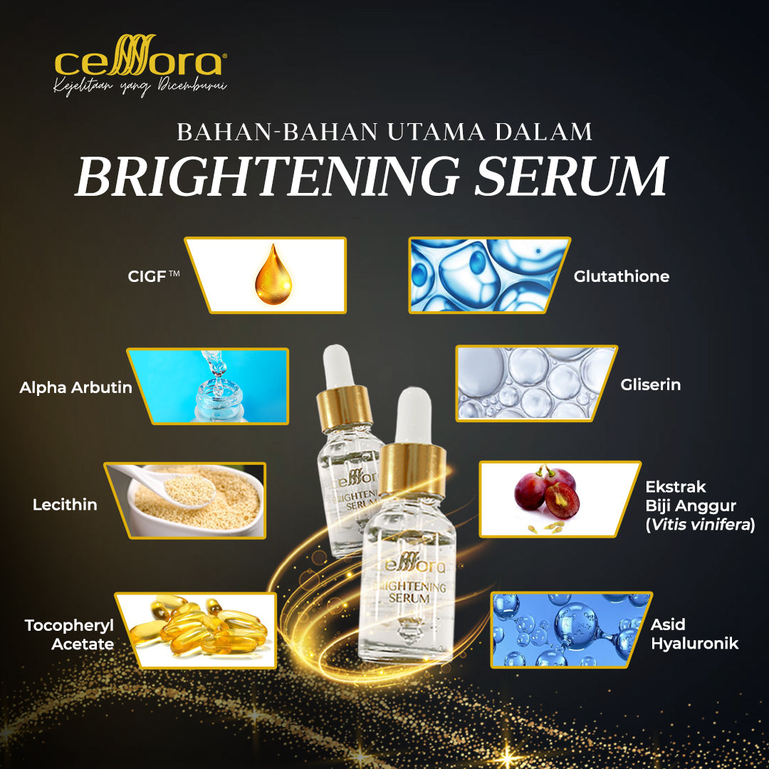 Serum Pencerah Wajah: Brightening Serum Celllora | Teknologi Stem Cell CIGF, Arbutin, Glutathione, Hyaluronic Acid