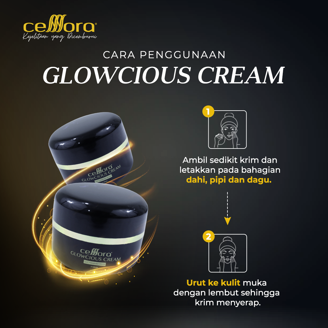 Moisturiser Pencerah Wajah: Glowcious Cream Celllora | Teknologi Stem Cell CIGF, Alpha Arbutin, Aloe Leaf Extract