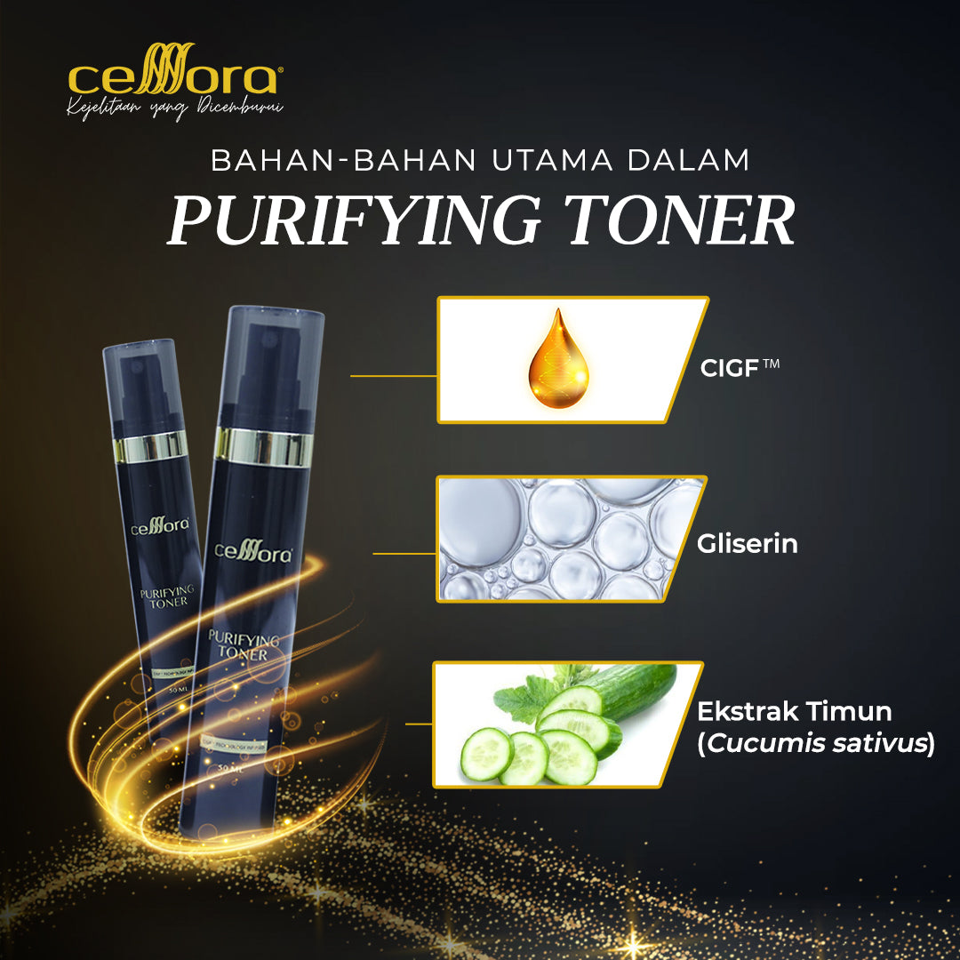 Toner Kulit Normal: Purifying Toner Celllora | Teknologi Stem Cell CIGF, Glycerin, Cucumis Sativus Extract