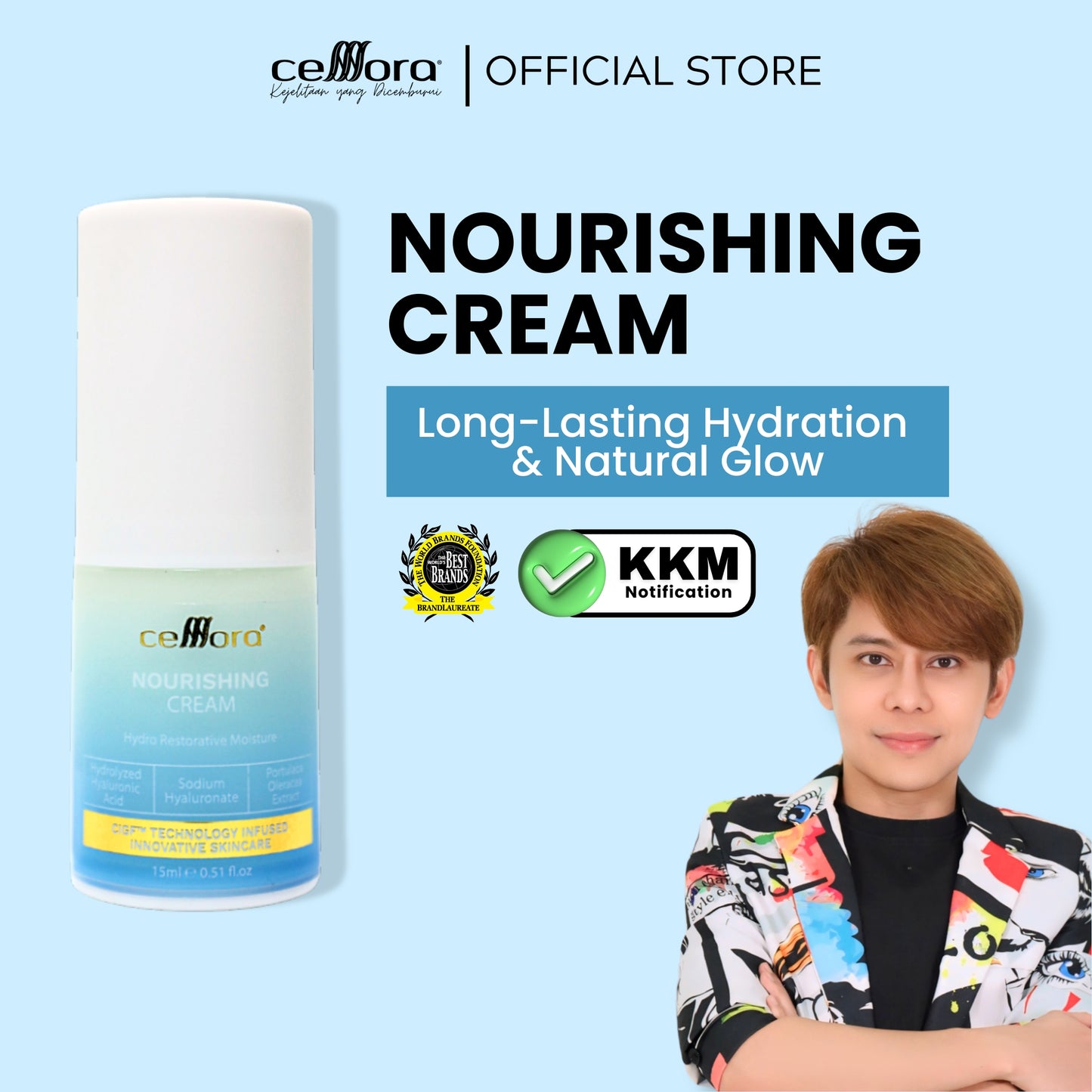 Moisturiser Kulit Kering, Kusam, Skin Barrier Rosak & Sensitif: Nourishing Cream Celllora | Teknologi Stem Cell CIGF