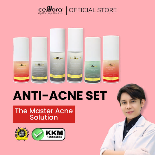 Set Kulit Berminyak, Kombinasi, Jerawat, Blackheads & Whiteheads: Anti-Acne Set Celllora | Teknologi Stem Cell CIGF