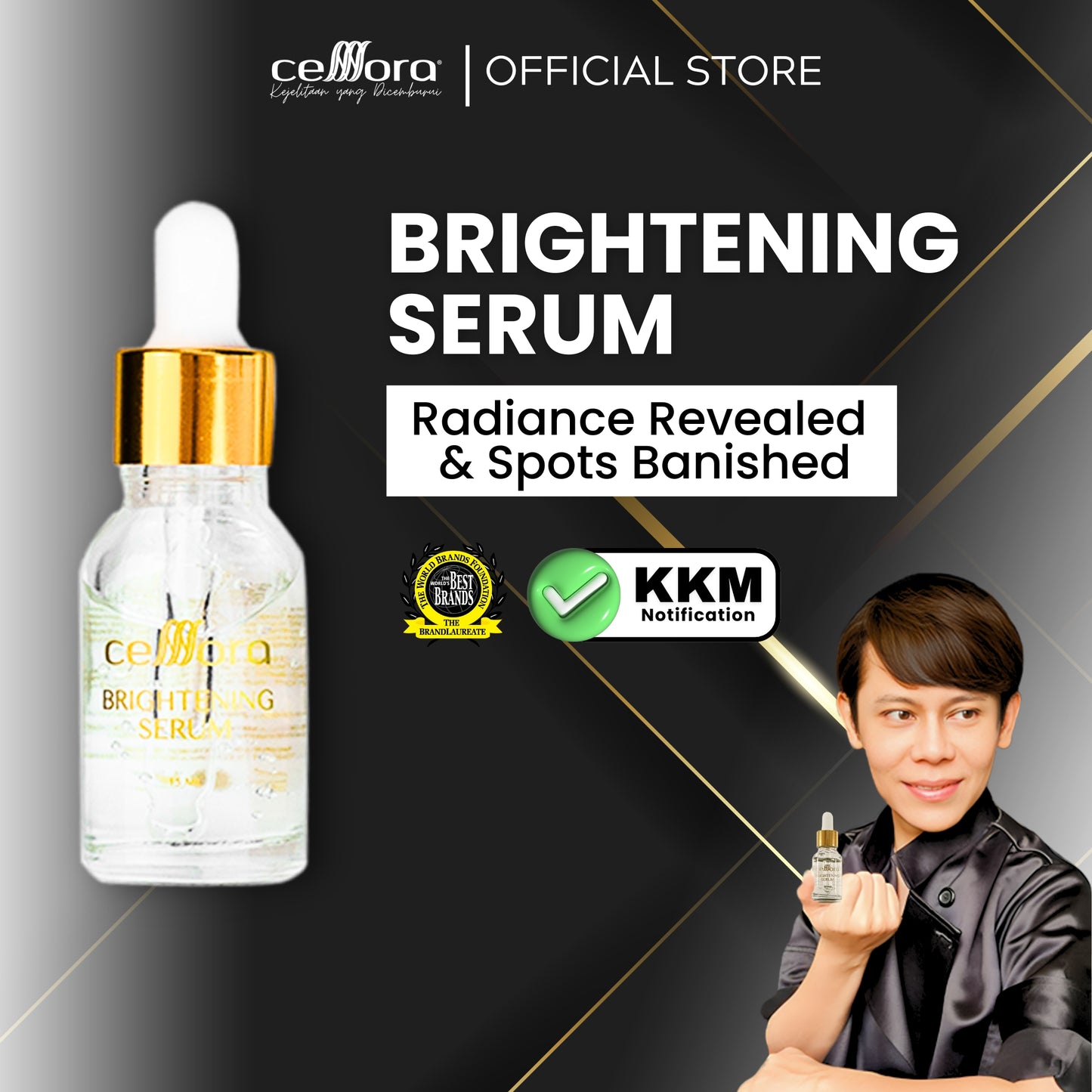 Serum Pencerah Wajah: Brightening Serum Celllora | Teknologi Stem Cell CIGF, Arbutin, Glutathione, Hyaluronic Acid