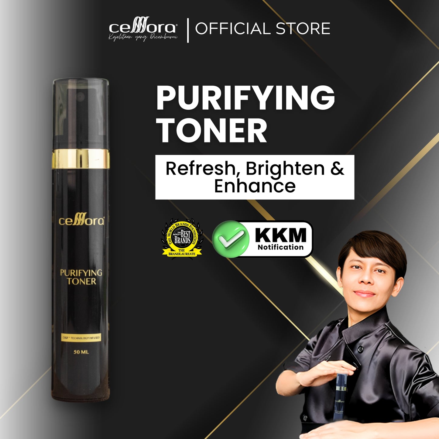 Toner Kulit Normal: Purifying Toner Celllora | Teknologi Stem Cell CIGF, Glycerin, Cucumis Sativus Extract