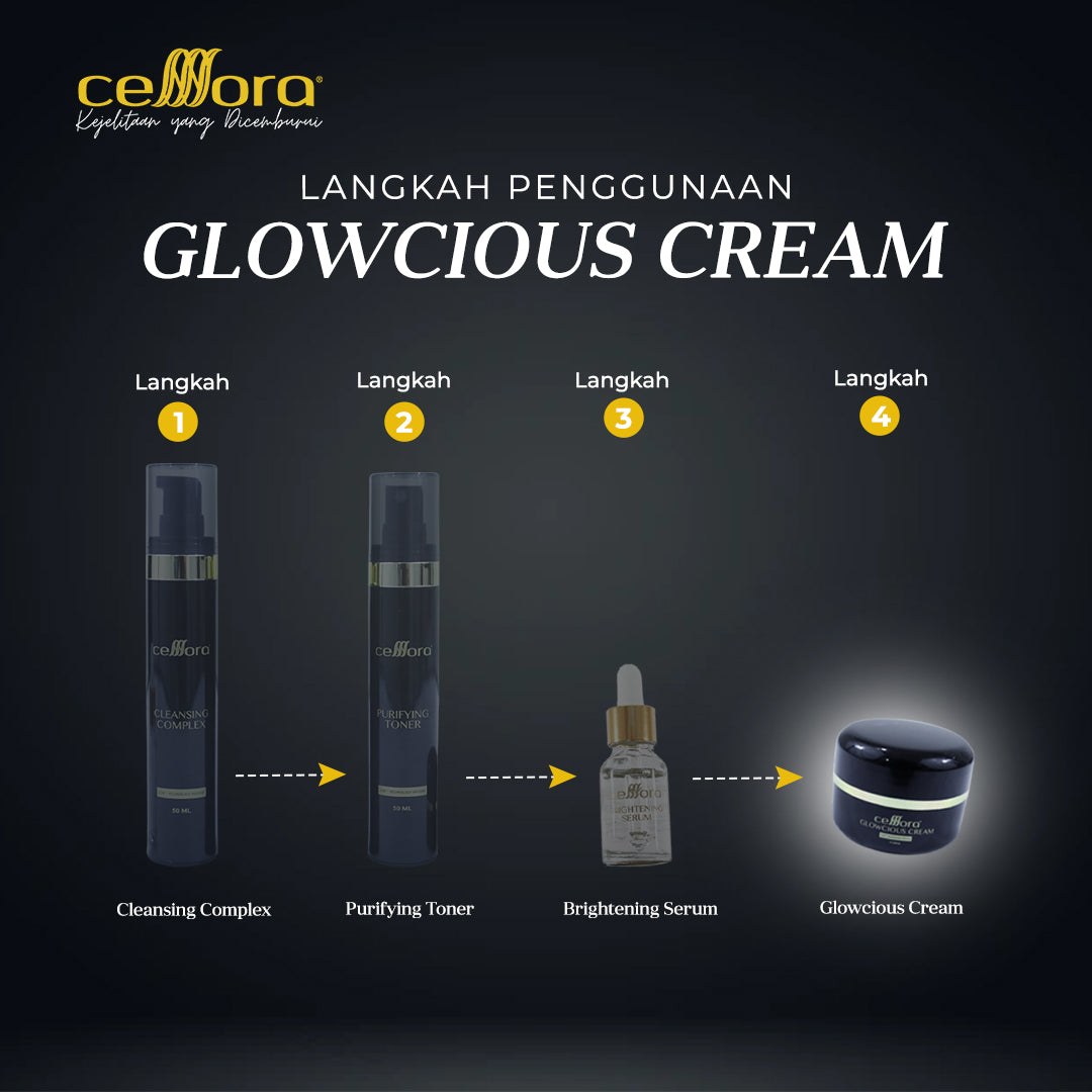 Moisturiser Pencerah Wajah: Glowcious Cream Celllora | Teknologi Stem Cell CIGF, Alpha Arbutin, Aloe Leaf Extract