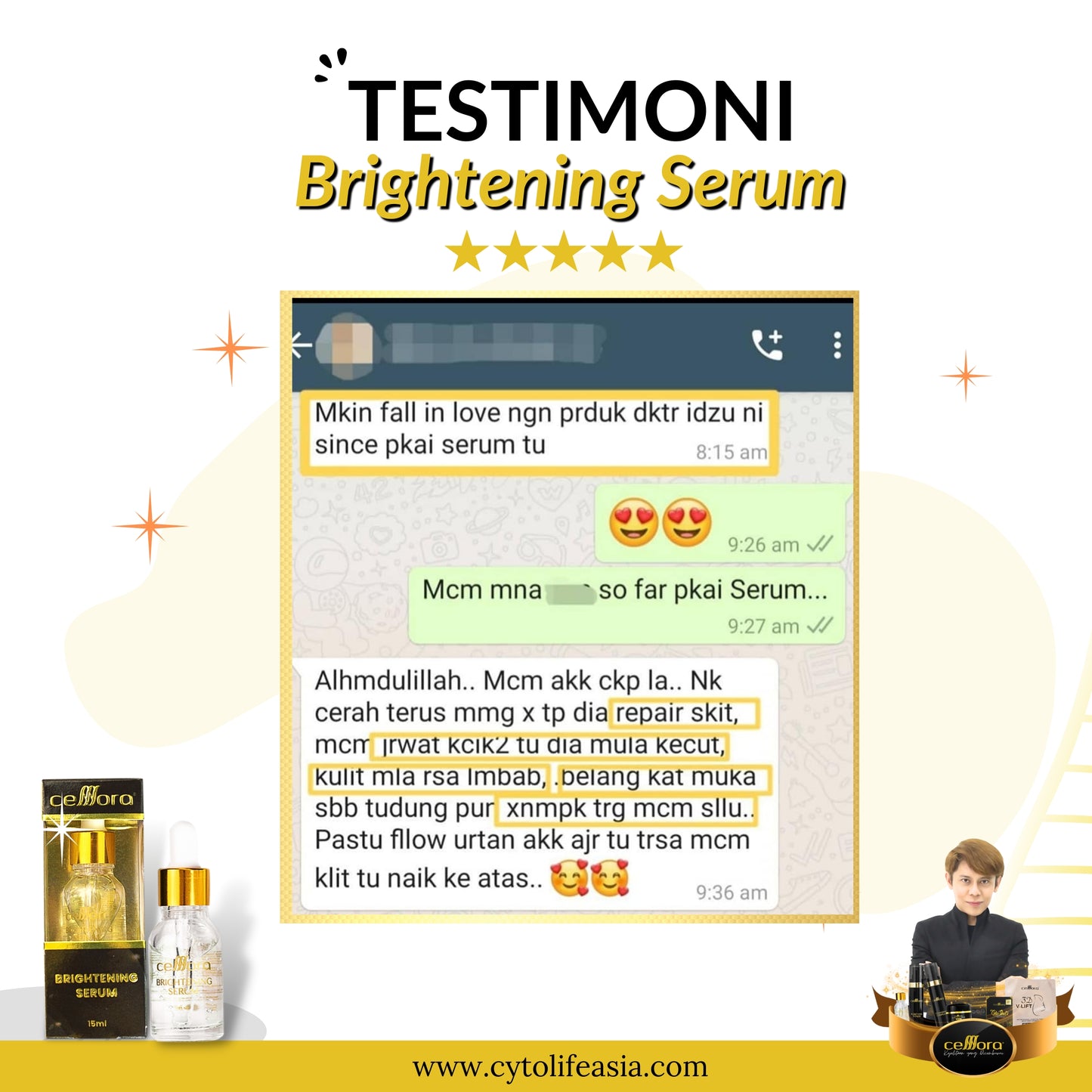 Serum Pencerah Wajah: Brightening Serum Celllora | Teknologi Stem Cell CIGF, Arbutin, Glutathione, Hyaluronic Acid