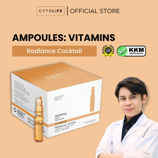 Alchemy Care Cosmetic: Ampoules - Vitamins | Radiance Cocktail | Vitamin C, Ferulic Acid, Marine Glycogen Skincare - Aleo, Face